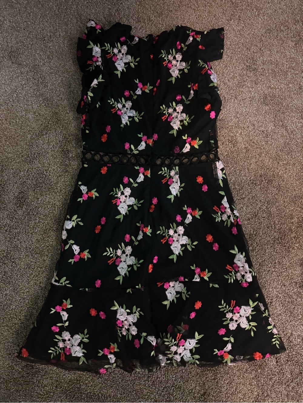 Sam Edelman Black Floral Lace-Trim Dress